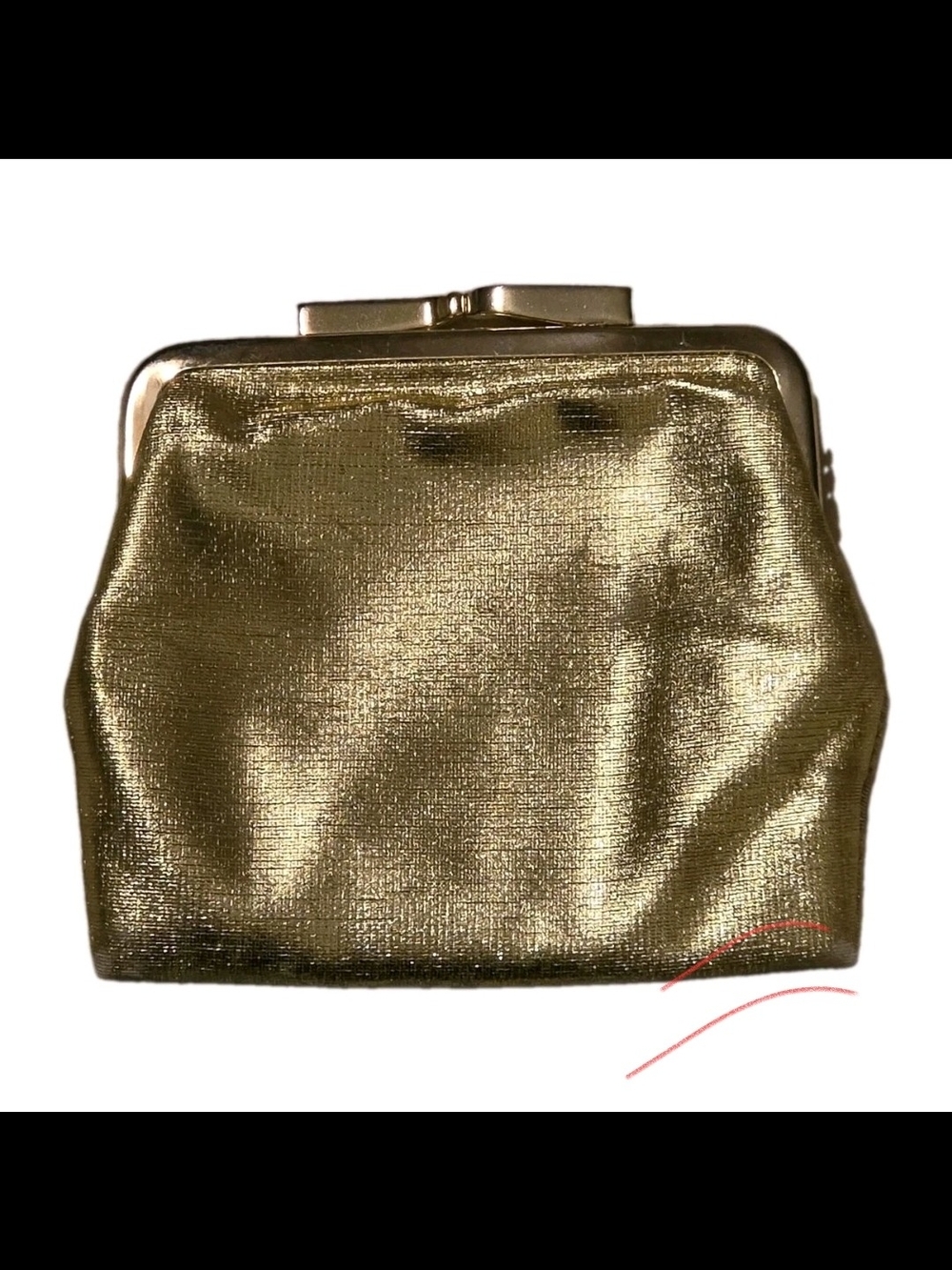 Vintage Gold Metallic Coin Purse Kiss Lock Clasp Small Evening Bag 4.75"